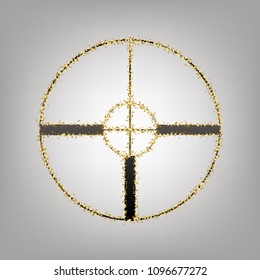 Sight sign illustration. Vector. Blackish icon with golden stars at grayish background.