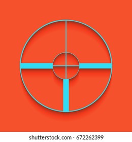 Sight sign illustration. Vector. Blue icon with soft shadow putted down on flamingo background.