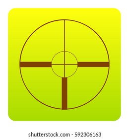 Sight sign illustration. Vector. Brown icon at green-yellow gradient square with rounded corners on white background. Isolated.