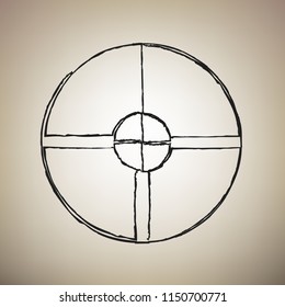 Sight sign illustration. Vector. Brush drawed black icon at light brown background.