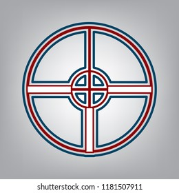 Sight sign illustration. Vector. Dark red, transparent and midnight green stroke of white icon at grayish background.