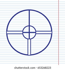 Sight sign illustration. Vector. Navy line icon on notebook paper as background with red line for field.