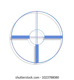 Sight sign illustration. Vector. Neon blue icon with cyclamen polka dots pattern with light gray shadow on white background. Isolated.