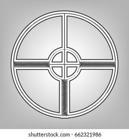 Sight sign illustration. Vector. Pencil sketch imitation. Dark gray scribble icon with dark gray outer contour at gray background.