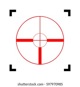 Sight sign illustration. Vector. Red icon inside black focus corners on white background. Isolated.