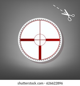 Sight sign illustration. Vector. Red icon with for applique from paper with shadow on gray background with scissors.