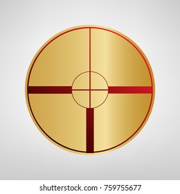 Sight sign illustration. Vector. Red icon on gold sticker at light gray background.