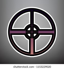 Sight sign illustration. Vector. Violet gradient icon with black and white linear edges at gray background.