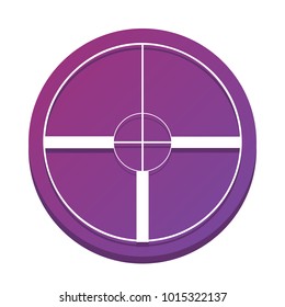 Sight sign illustration. Vector. White icon with flat shadow on purpureus circle at white background. Isolated.