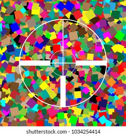 Sight sign illustration. Vector. White icon on colorful background with seamless pattern from squares.