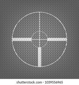 Sight sign illustration. Vector. White knitted icon on gray knitted background. Isolated.