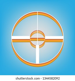 Sight sign illustration. Vector. White icon with 3d warm-colored gradient body at sky blue background.