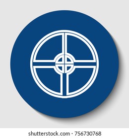 Sight sign illustration. Vector. White contour icon in dark cerulean circle at white background. Isolated.