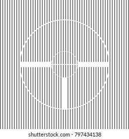 Sight sign illustration. Vector. White icon on grayish striped background. Optical illusion.