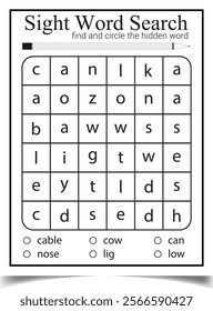 Sight word find and color page for children activities book