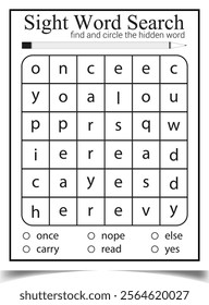 Sight word search activity page for children