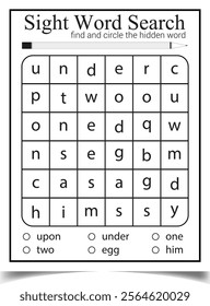 Sight word search activity page for children