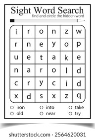 Sight word search activity page for children