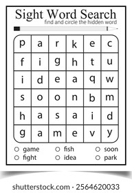 Sight word search activity page for children