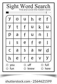 Sight word search activity page for children