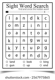 Sight word search worksheet for children