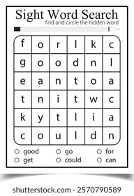 Sight word search worksheet for children activity