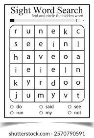 Sight word search worksheet for children activity