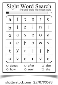 Sight word search worksheet for children activity