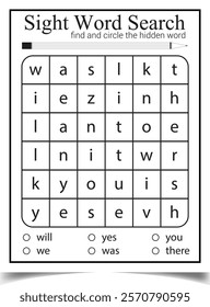 Sight word search worksheet for children activity