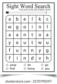 Sight word search worksheet for children activity