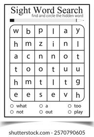 Sight word search worksheet for children activity