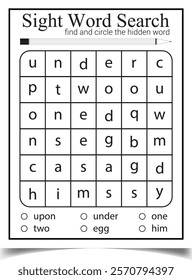 Sight word search worksheet for children activity