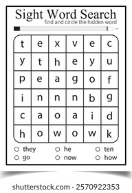 Sight word search worksheet for children's