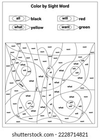 Sight Words Coloring Pages Educational Worksheet for preschool and primary school learning, Coloring activities for children	
