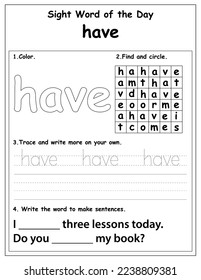 Sight Words Educational Worksheet for preschool and primary school learning, Coloring activities for children