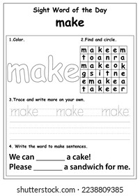 Sight Words Educational Worksheet for preschool and primary school learning, Coloring activities for children