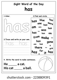 Sight Words Educational Worksheet for preschool and primary school learning, Coloring activities for children