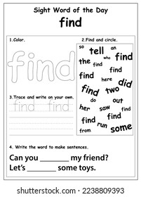 Sight Words Educational Worksheet for preschool and primary school learning, Coloring activities for children