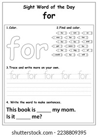 Sight Words Educational Worksheet for preschool and primary school learning, Coloring activities for children