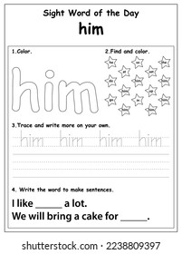 Sight Words Educational Worksheet for preschool and primary school learning, Coloring activities for children