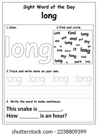 Sight Words Educational Worksheet for preschool and primary school learning, Coloring activities for children