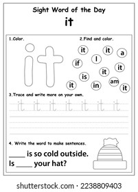 Sight Words Educational Worksheet for preschool and primary school learning, Coloring activities for children