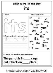 Sight Words Educational Worksheet for preschool and primary school learning, Coloring activities for children