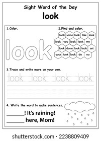 Sight Words Educational Worksheet for preschool and primary school learning, Coloring activities for children