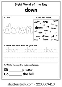 Sight Words Educational Worksheet for preschool and primary school learning, Coloring activities for children