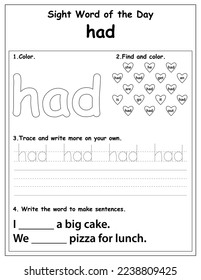 Sight Words Educational Worksheet for preschool and primary school learning, Coloring activities for children