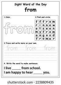 Sight Words Educational Worksheet for preschool and primary school learning, Coloring activities for children