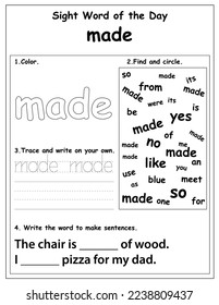 Sight Words Educational Worksheet for preschool and primary school learning, Coloring activities for children