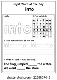 Sight Words Educational Worksheet for preschool and primary school learning, Coloring activities for children