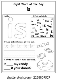 Sight Words Educational Worksheet for preschool and primary school learning, Coloring activities for children